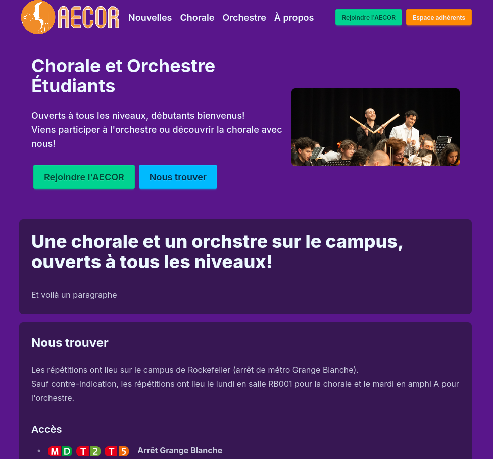 Capture d’écran de la page d’accueil